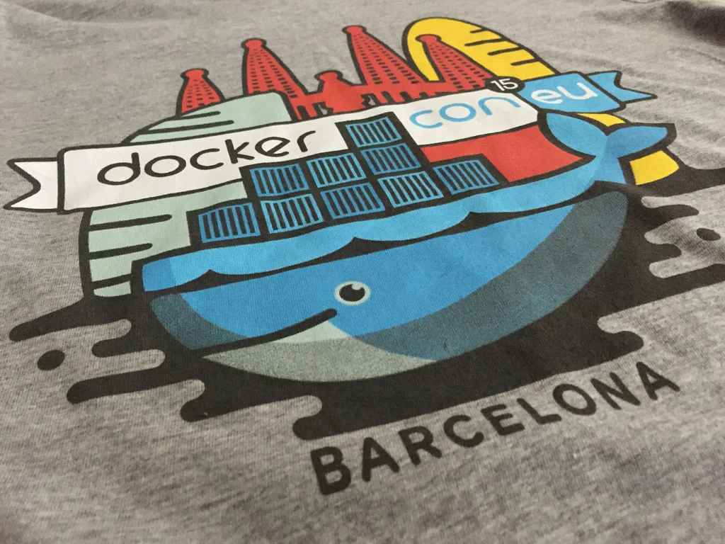 Camiseta serigrafiada a nueve colores para DockerCon Barcelona